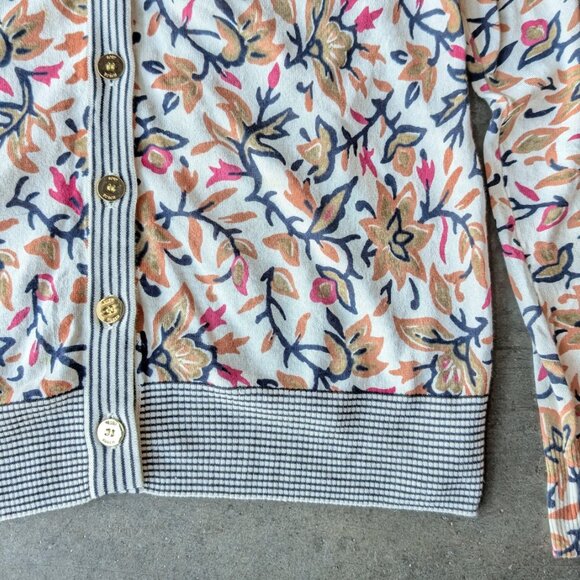 Tory Burch Floral Stripe Contrast Print V-Neck Button Front Cardigan medium - Picture 3 of 8